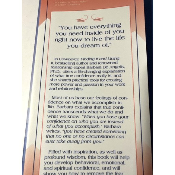 Confidence : Finding It and Living It by Barbara De Angelis Hardcover 1995 - Picture 3 of 6